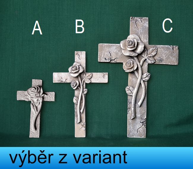 Relierf Kříž s růží  - výška 7,3cm, 11cm a 16cm