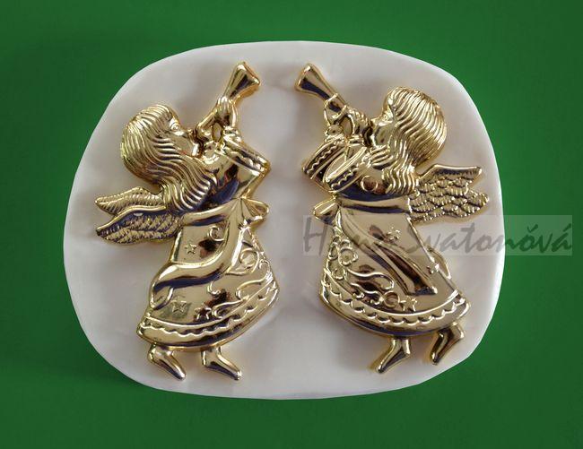 Relief - 2 andělíčci s trumpetou, vel 8cm