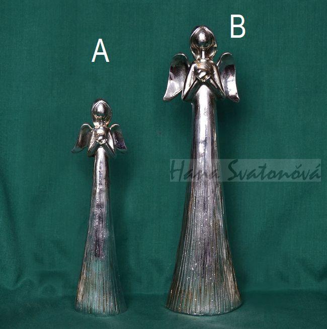 Anděl stříbrný štíhlý - výška 15 a 19,5cm