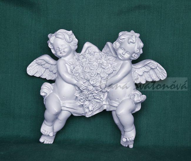 Relief 2 Andělé s květinami - vel. 14x11x3,52cm