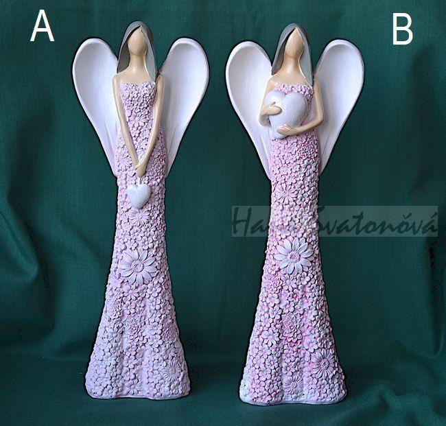 Anděl v kvítečkových šatech - výška 25cm