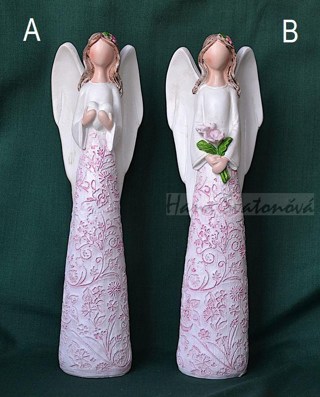 Anděl s květinou ve vlasech - výška 23cm