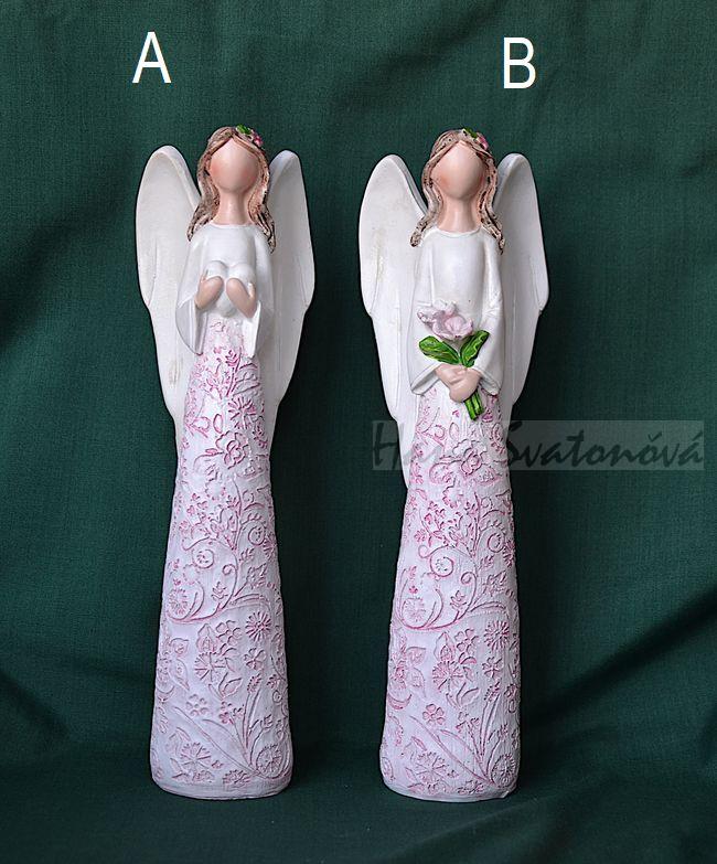 Anděl s květinou ve vlasech - výška 19cm