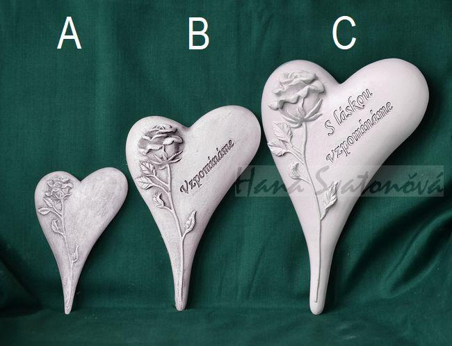 Relief Srdce špičaté s růží  - vel. 11, 16, 20cm