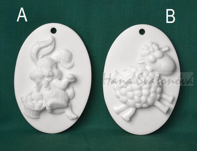 Relief Ovál závěs - Zajíc/Ovečka, vel 6,9x9,2cm