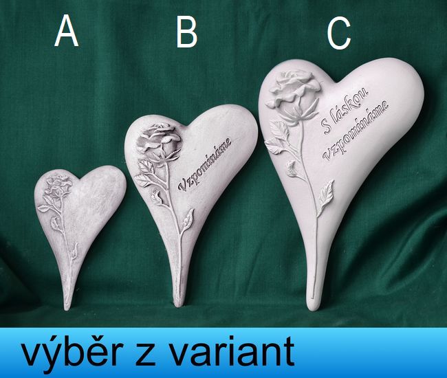 Relief Srdce špičaté s růží  - vel. 11, 16, 20cm