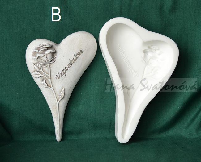 Relief Srdce špičaté s růží  - vel. 11, 16, 20cm
