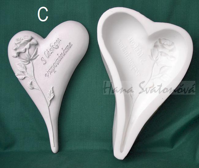 Relief Srdce špičaté s růží  - vel. 11, 16, 20cm